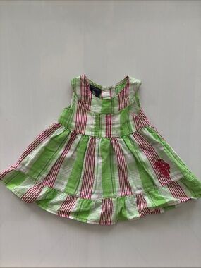 U.S. Polo Assn. Green, White & Pink Plaid Infant Dress